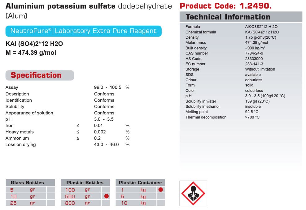 پتاسیم آلومینیوم سولفات (کدN)