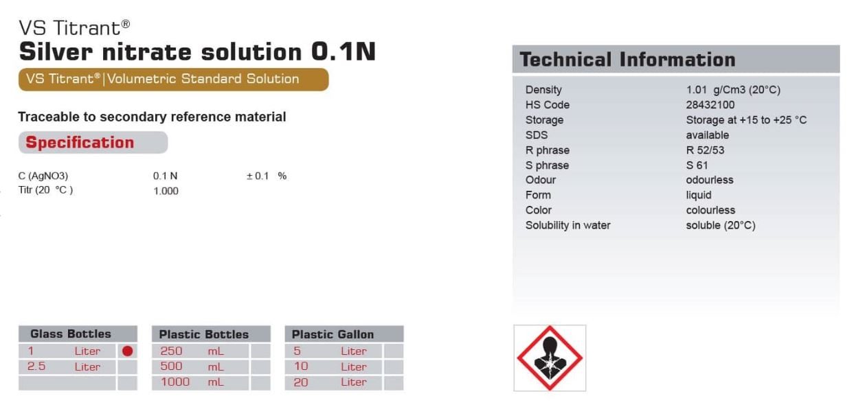 محلول نیترات نقره 0.1 نرمال (کدN)