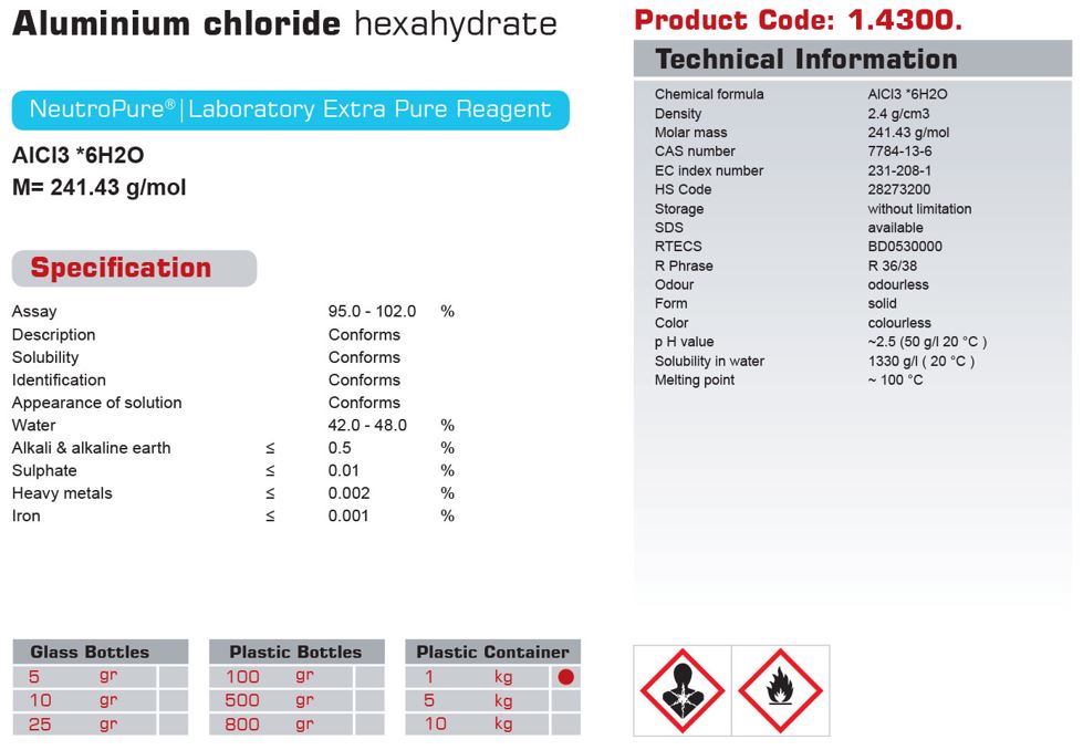 آلومینیوم کلراید 6 آبه (کدN)